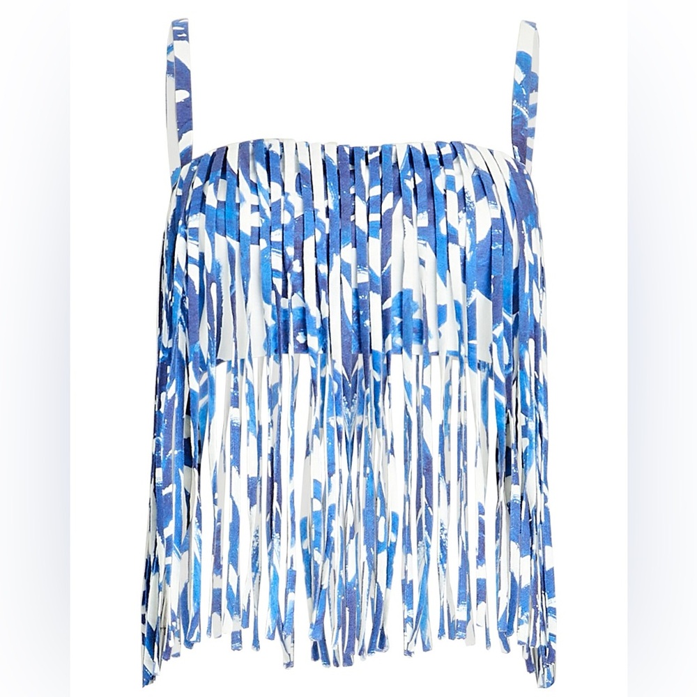 ALEXIS Blue and White Fringe Top
